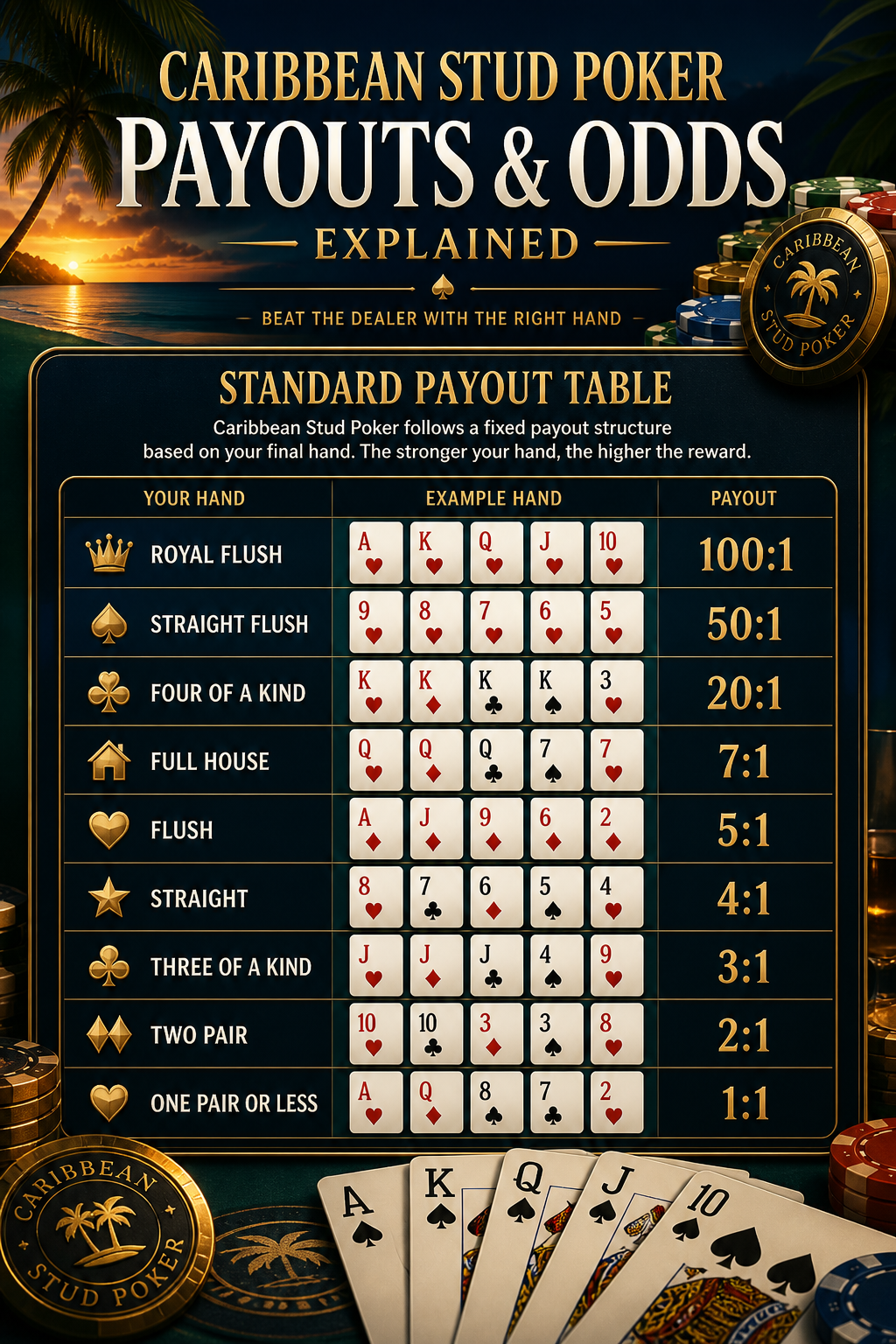 Caribbean Stud Poker Payout Table